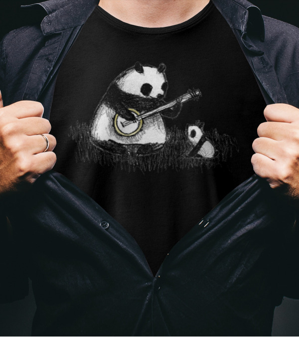 Banjo-Playing Panda With Baby Panda Audience T-Shirt