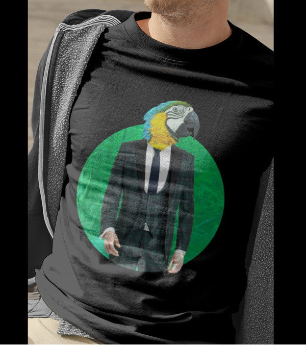 Sir Parrot Formal Suit Multicolored Bird Head On Checkered Jacket T-Shirt