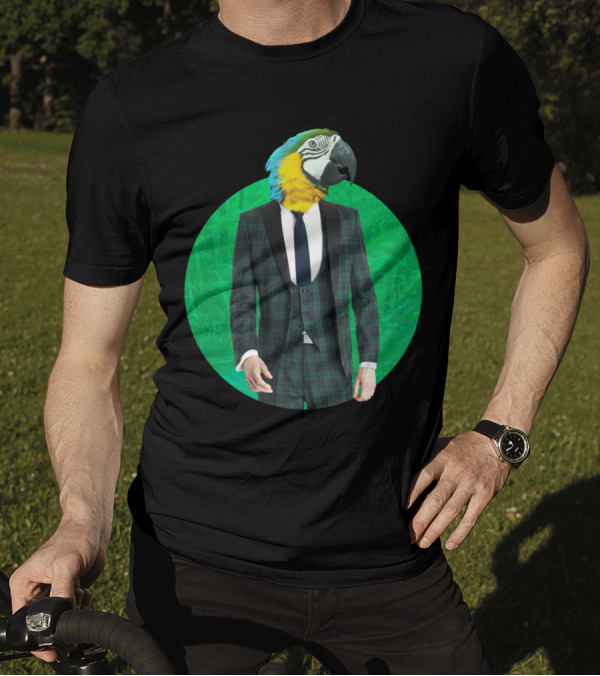 Sir Parrot Formal Suit Multicolored Bird Head On Checkered Jacket T-Shirt