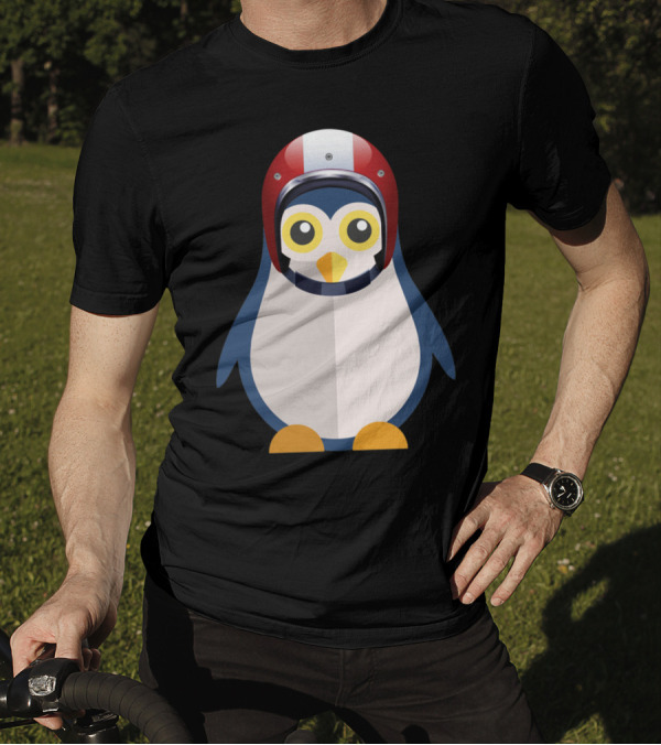 Cute Penguin Wearing Red And White Racing Helmet T-Shirt