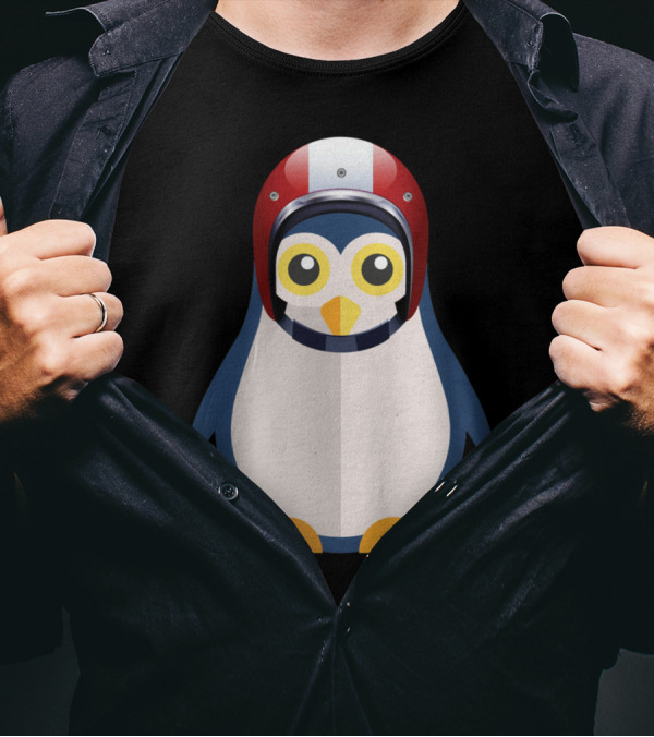 Cute Penguin Wearing Red And White Racing Helmet T-Shirt