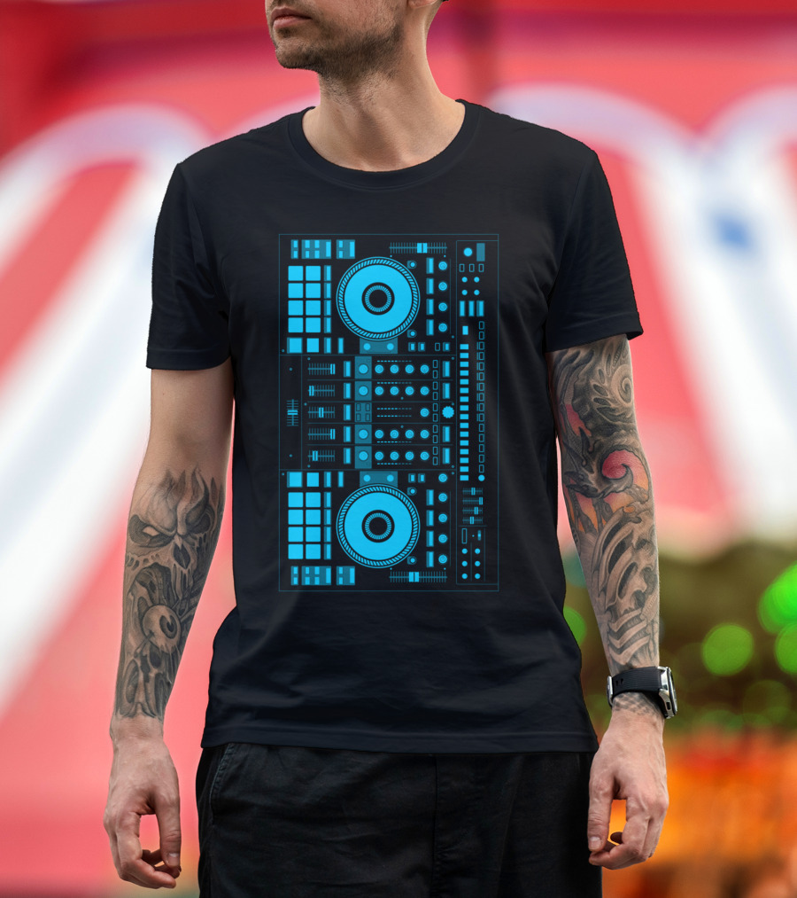 DJ Bluer Audio Mixer Neon Blueprint T-Shirt