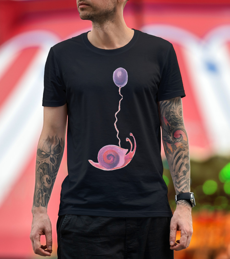 Cute Pink Snail Holding Violet Balloon T-Shirt