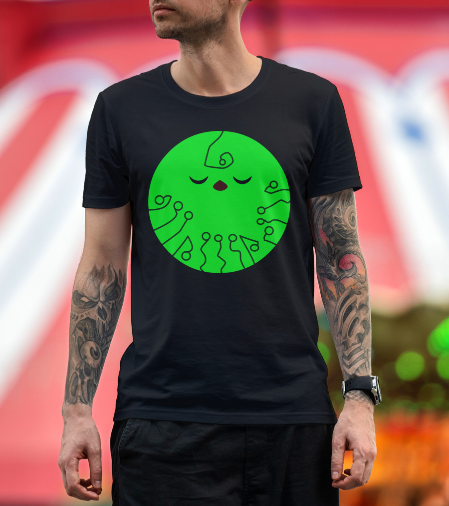 Cute Planet 02r Calming Green Circuitry Face T-Shirt