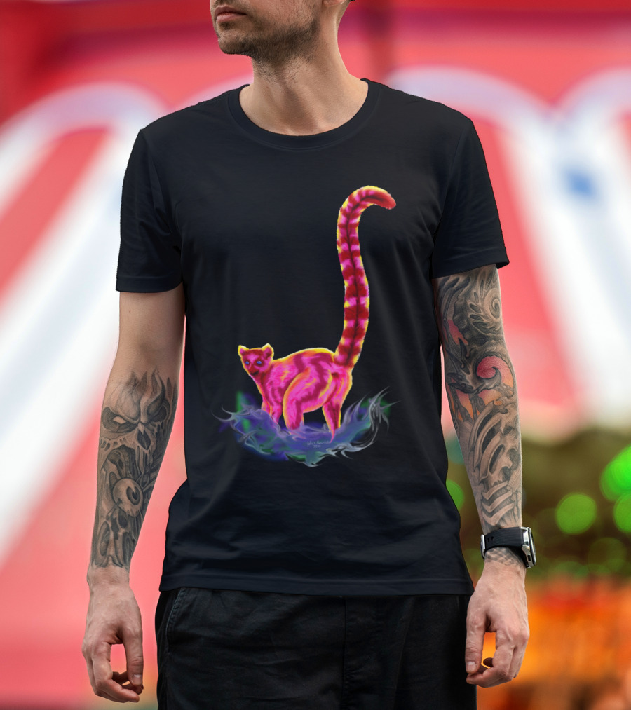 Lemur Love Jol Neon Pink Lemur with Vibrant Stripes and Mystical Aura T-Shirt