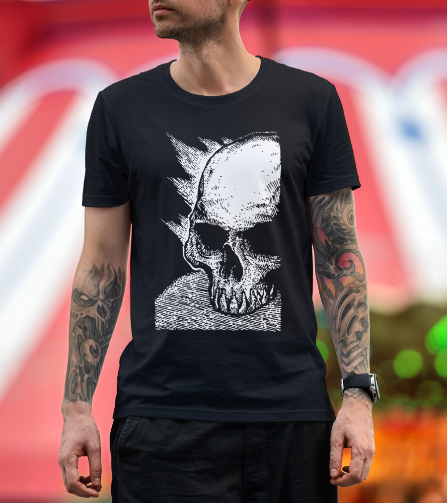 Skull And Dark T Monochrome Illustration T-Shirt