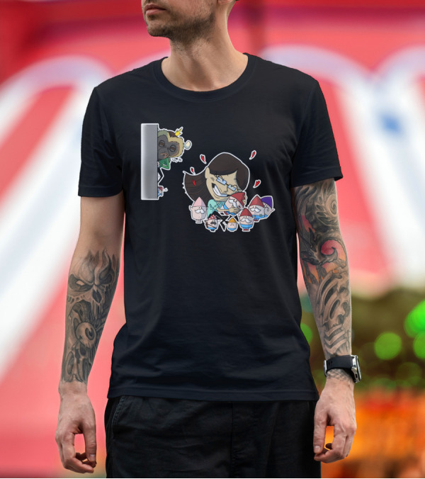 Premium T-Shirt: Gnome Drama T Funny Cartoon Characters with Gnomes and Mischievous Masked Figure T-Shirt Gnome Drama T Funny Cartoon Characters with Gnomes and Mischievous Masked Figure T-Shirt