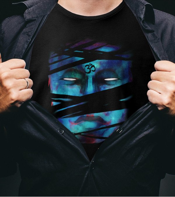 Om Buddha Universe Face With Sanskrit Elements T-Shirt