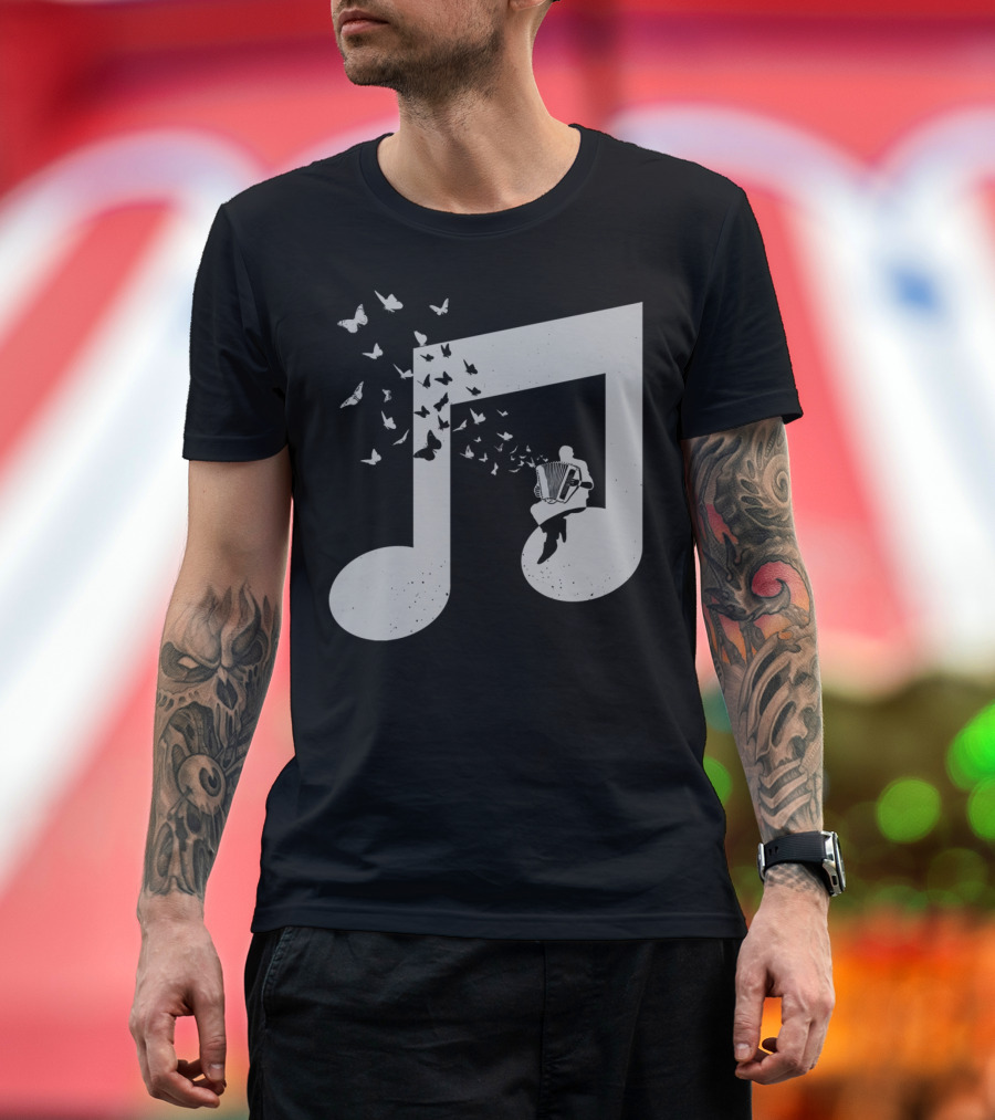 Accordion Music Note Butterfly Transformation T-Shirt