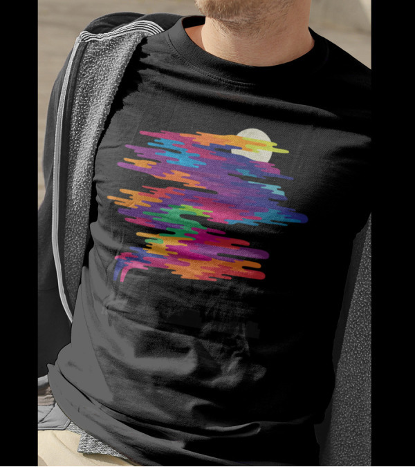Hidden In The Smog Rainbow Clouds Over Factory Moonlit Night T-Shirt