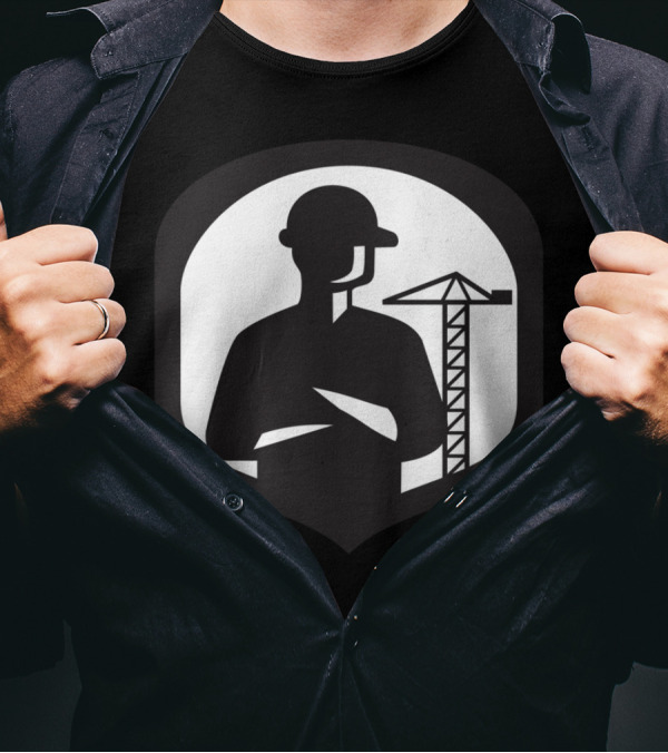 Builder Arms Crossed Boom Crane Emblem R T-Shirt