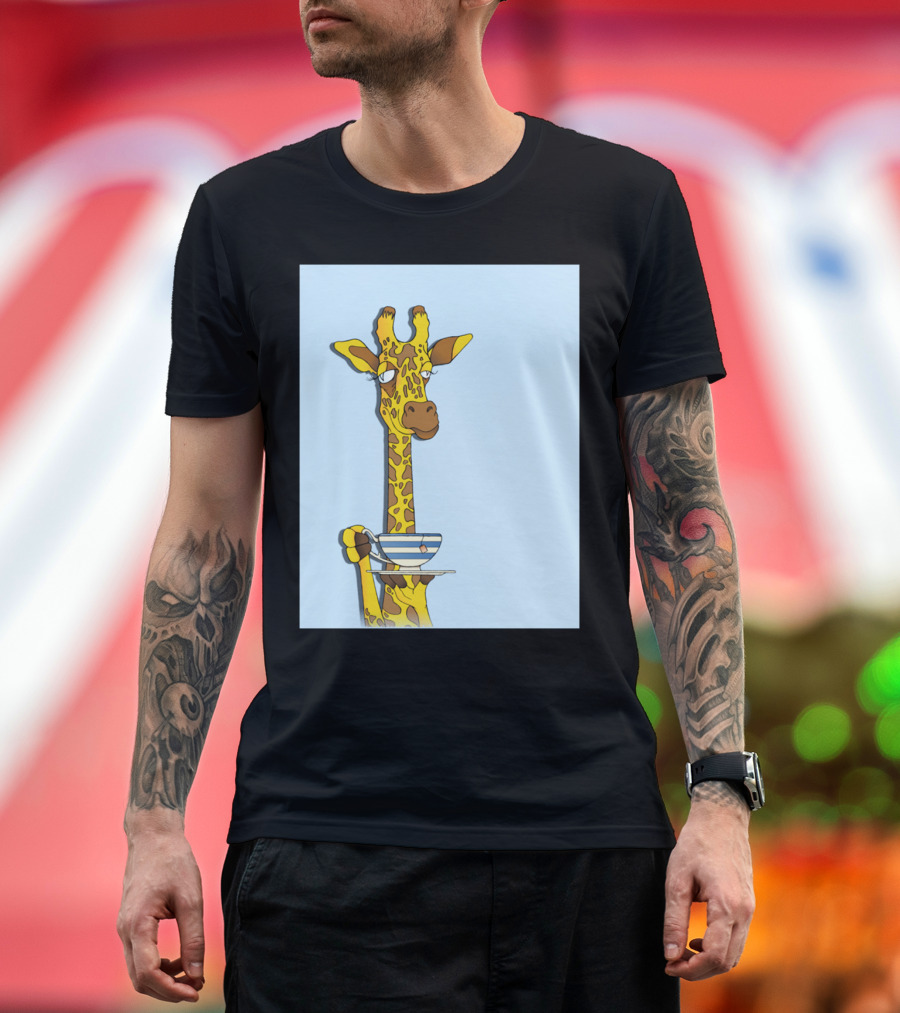 Giraffe Sipping Tea with a Saucer in Hand T-Shirt