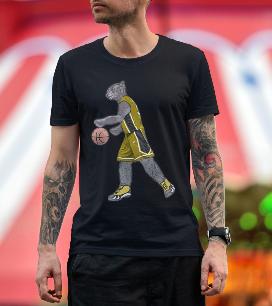 Basketball Bear Dribbling in Yellow Jersey T-Shirt
