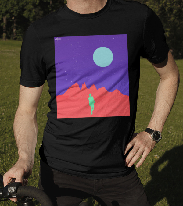 Akemmy Higher View Retro Futuristic Landscape With Moon And Starry Sky T-Shirt