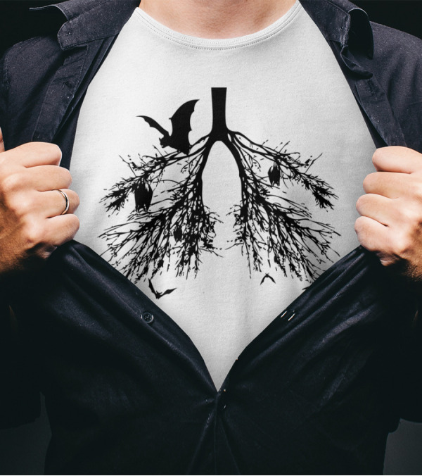Bats In My Lungs Lungs Trees And Flying Bats Dark T-Shirt