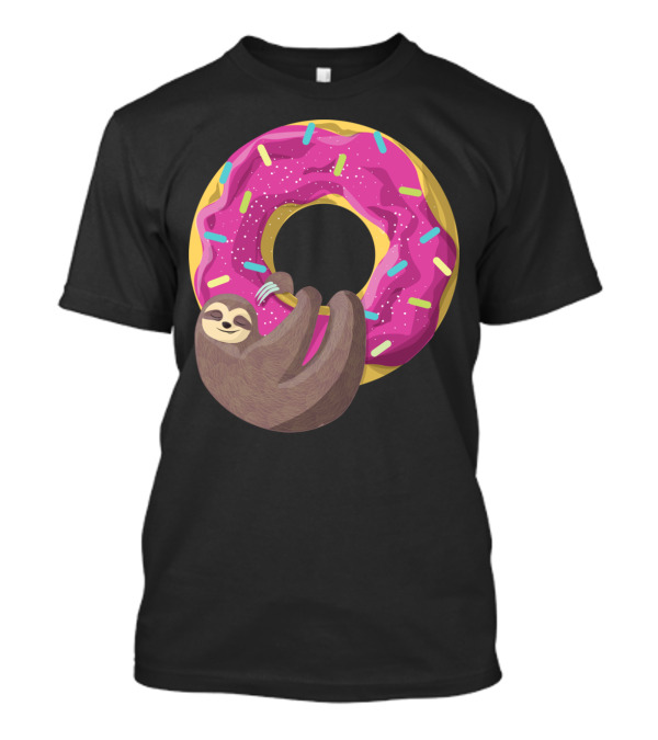 Adorable Sloth Dangling From A Colorful Frosted Donut T-Shirt
