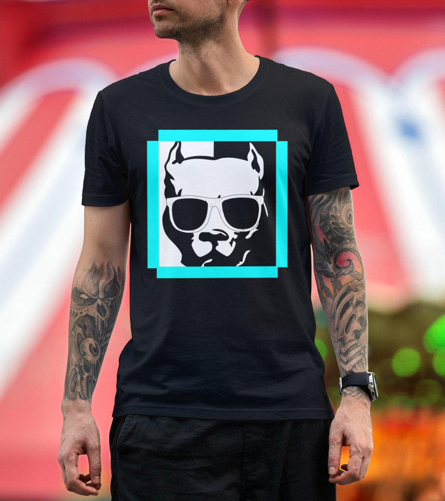 Hippie Dog Sunglasses Black White Turquoise T-Shirt
