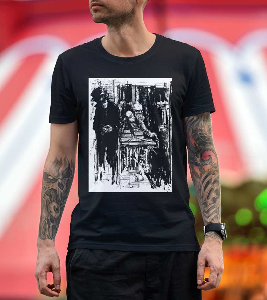 Battery Man Noir Sketch Dramatic Scene T-Shirt