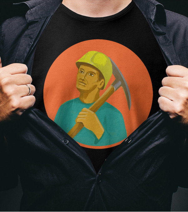 Coal Miner Pick Axe Circle Portrait Watercolor T T-Shirt