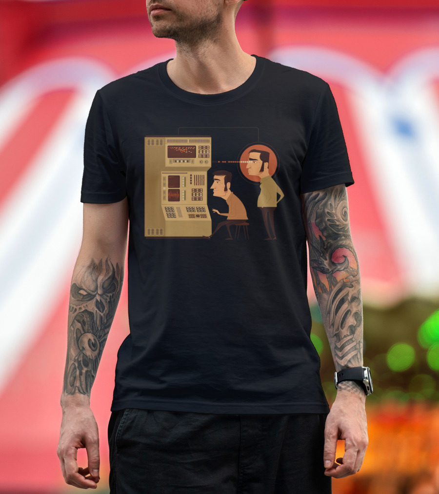 Retro Computing Duo with Vintage Data Analysis T-Shirt