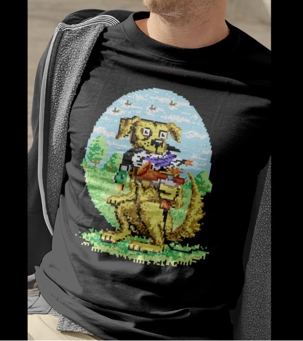 Dog 8 Bit Duck Hunt Iconic Video Game Scene T-Shirt