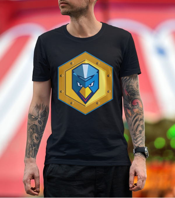 Premium T-Shirt: Cyber Punk Chicken Hexagon Emblem Face T-Shirt Cyber Punk Chicken Hexagon Emblem Face T-Shirt