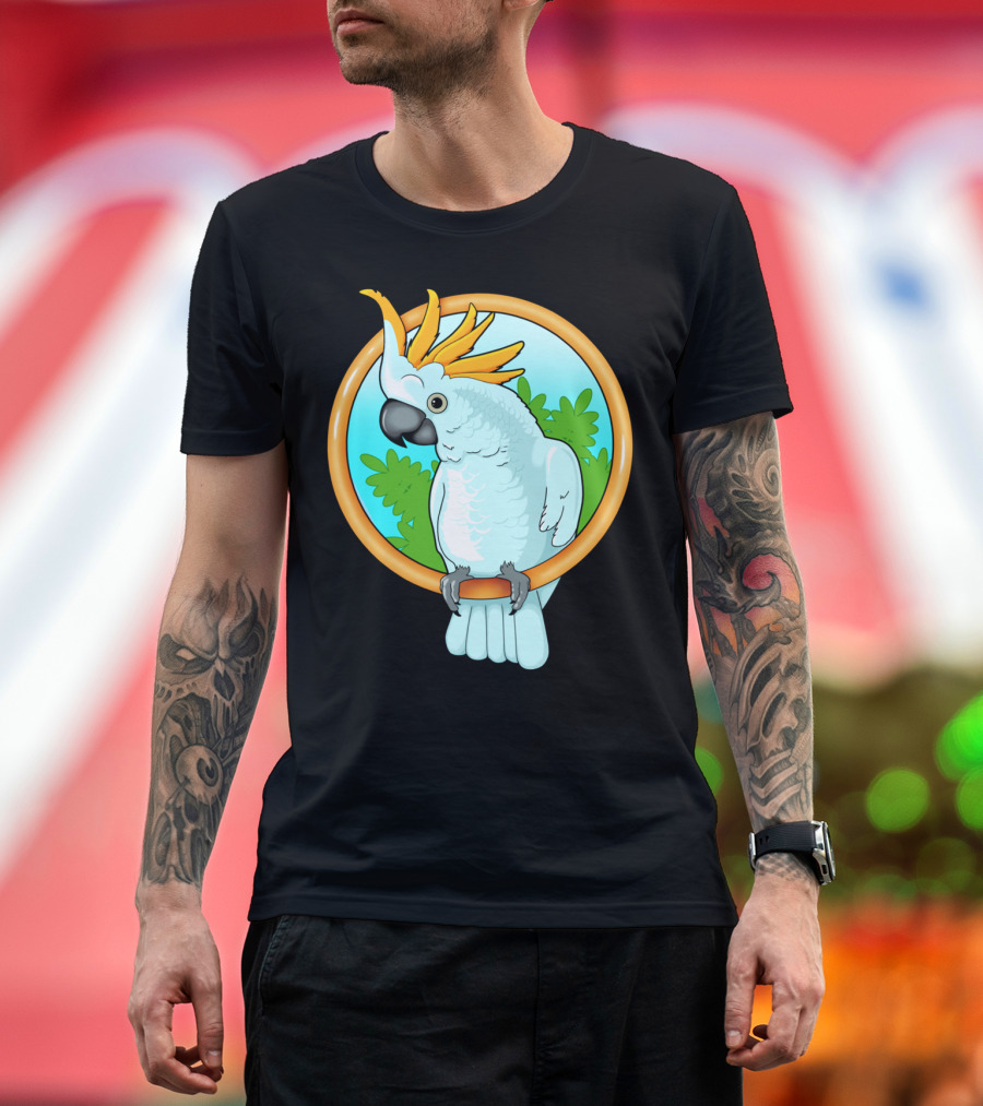 Cockatoo With Yellow Crested Perch Tropical Background T-Shirt