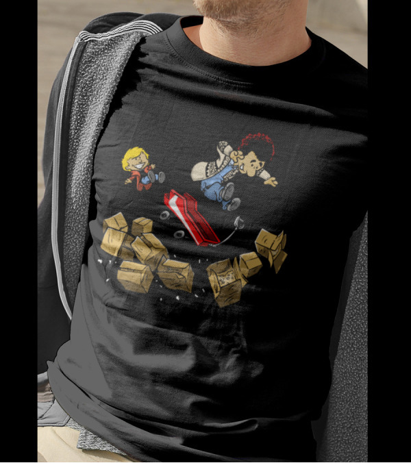 Hobbsky And Catch Childhood Adventures Red Wagon Jumping Over Boxes T-Shirt