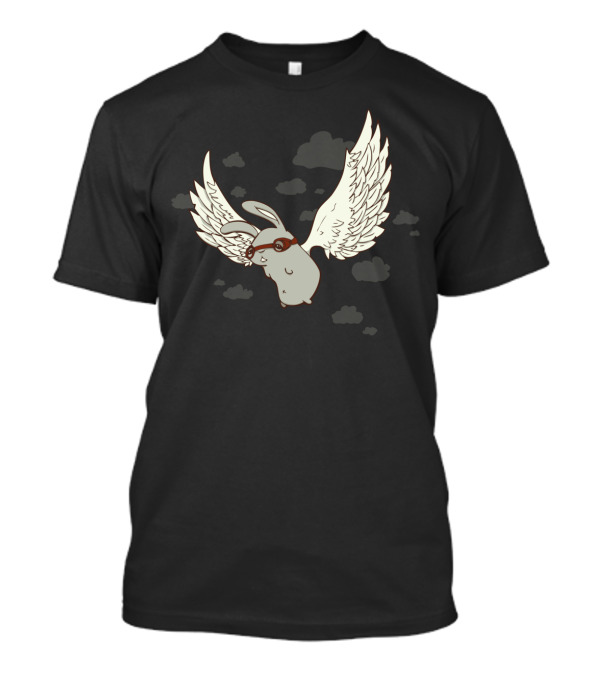 Bunny In Flight With Aviator Goggles And Wings In Cloudy Sky T-Shirt