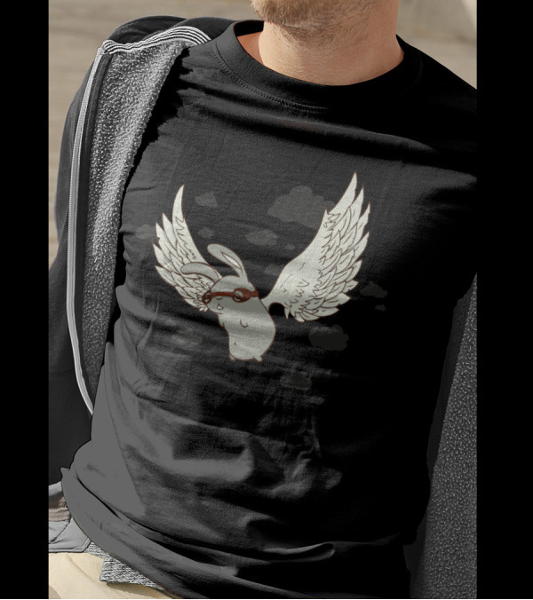 Bunny In Flight With Aviator Goggles And Wings In Cloudy Sky T-Shirt