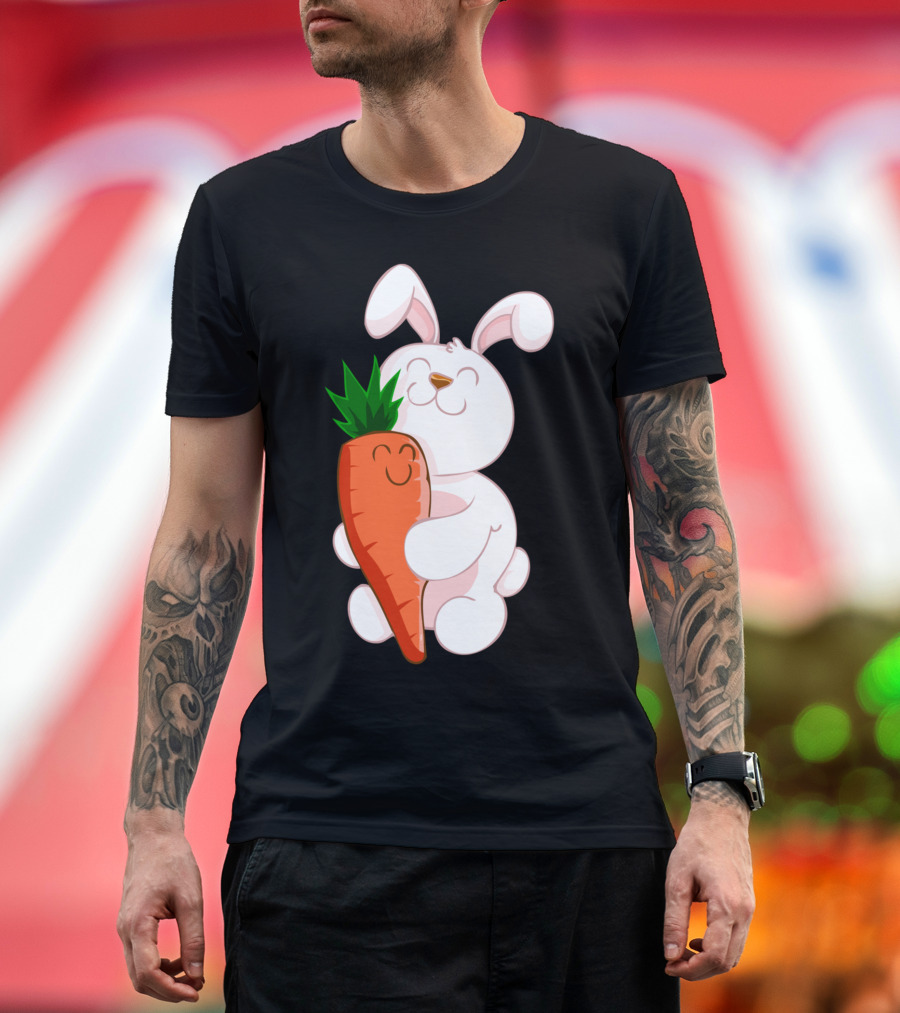 BUNNY LOVE CARROT HUGGING JOYFUL SMILE PAIR T-Shirt