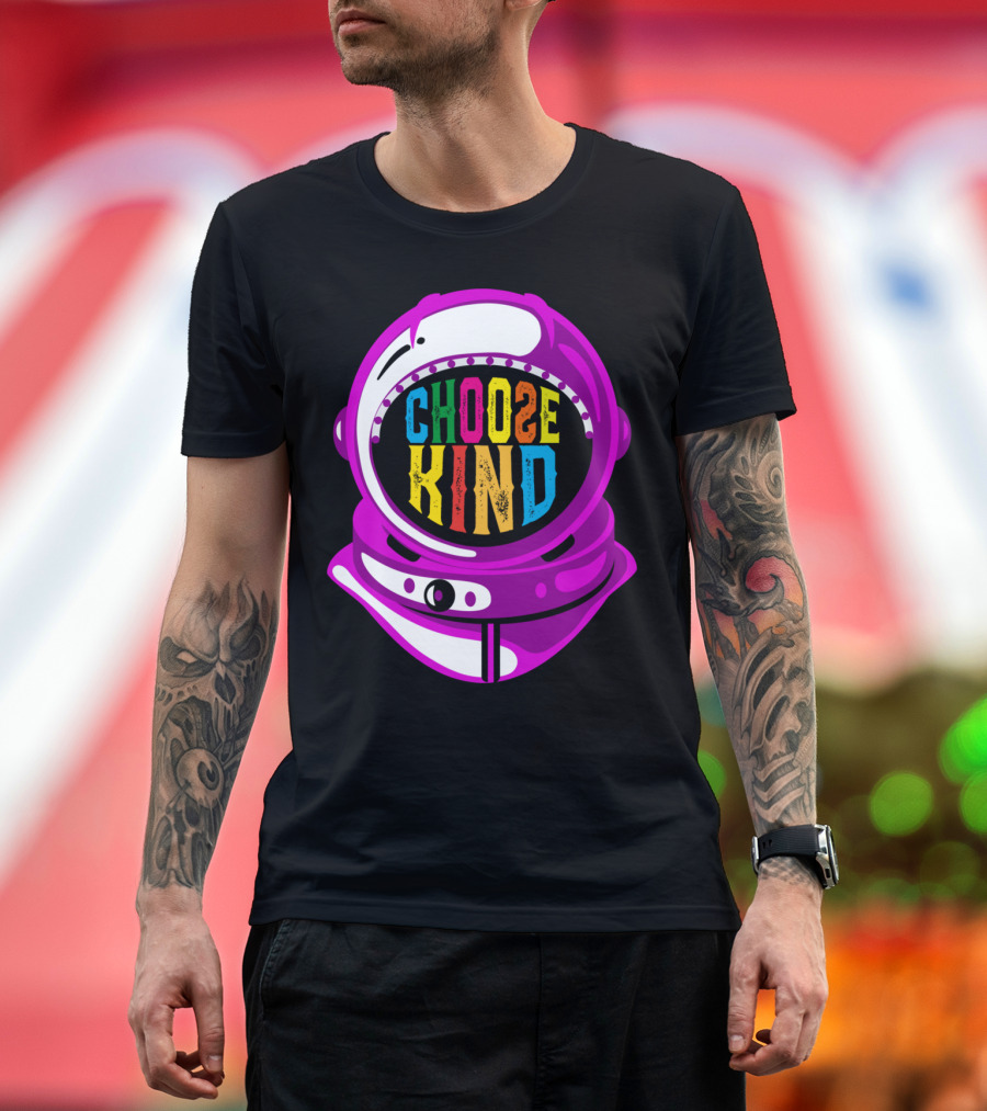 Vintage Teacher Choose Kind Astronaut Helmet T-Shirt