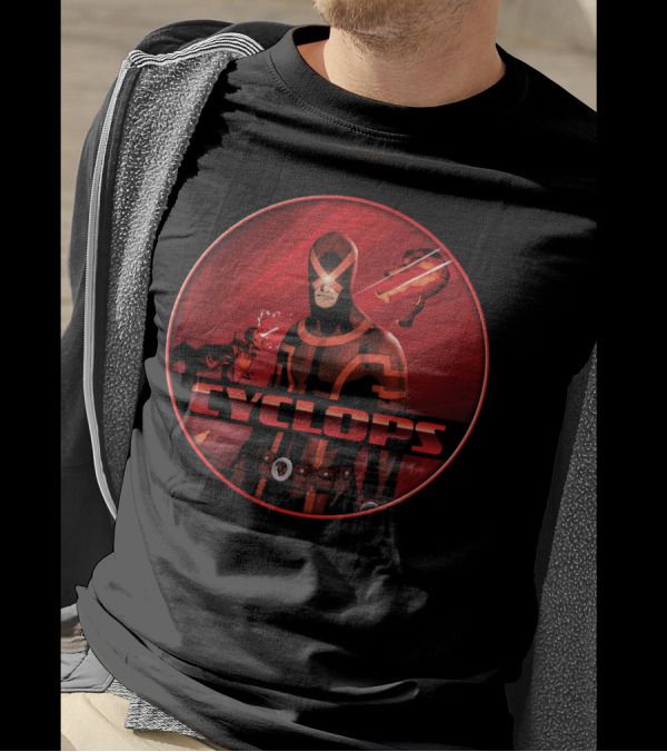 Cyclops Action Hero In Red Dynamic Scene T-Shirt