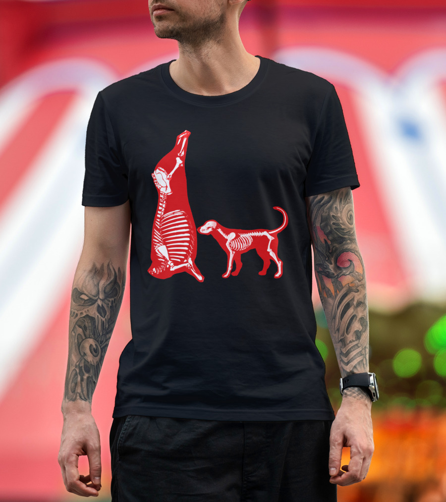 DOG COW X RAY ALL ABOUT MEAT SKELETONS RED AND BLACK T-Shirt