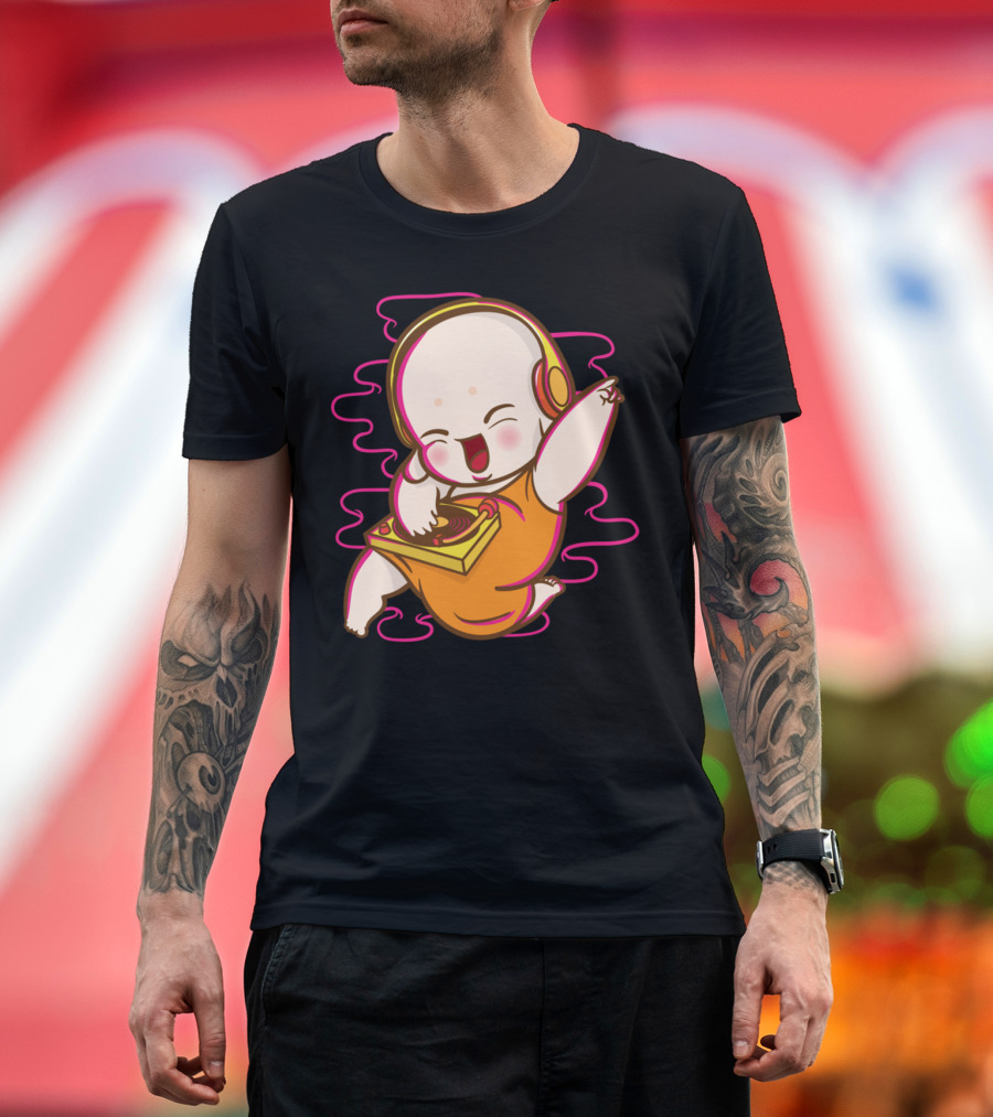 Little Monk DJ Joyful Dance with Headphones and Turntable T-Shirt
