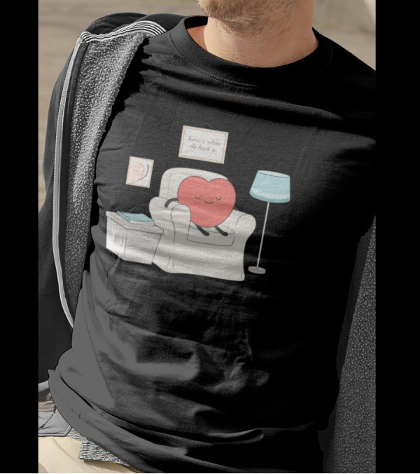 Home Is Where The Heart Is Cute Heart Relaxing In Cozy Chair Scene T-Shirt