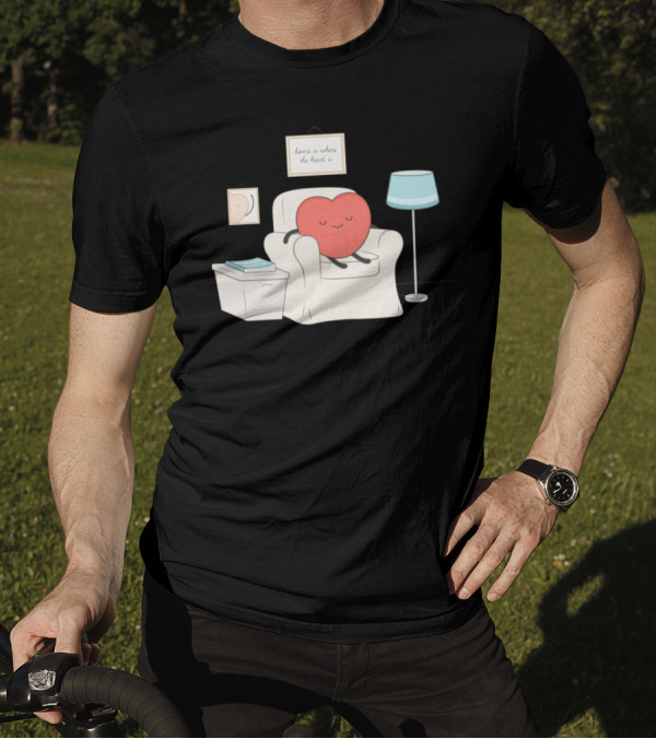 Home Is Where The Heart Is Cute Heart Relaxing In Cozy Chair Scene T-Shirt