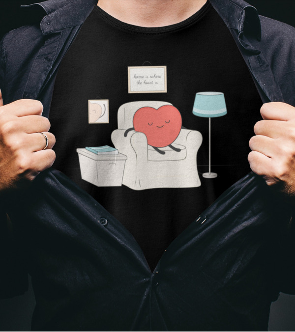 Home Is Where The Heart Is Cute Heart Relaxing In Cozy Chair Scene T-Shirt