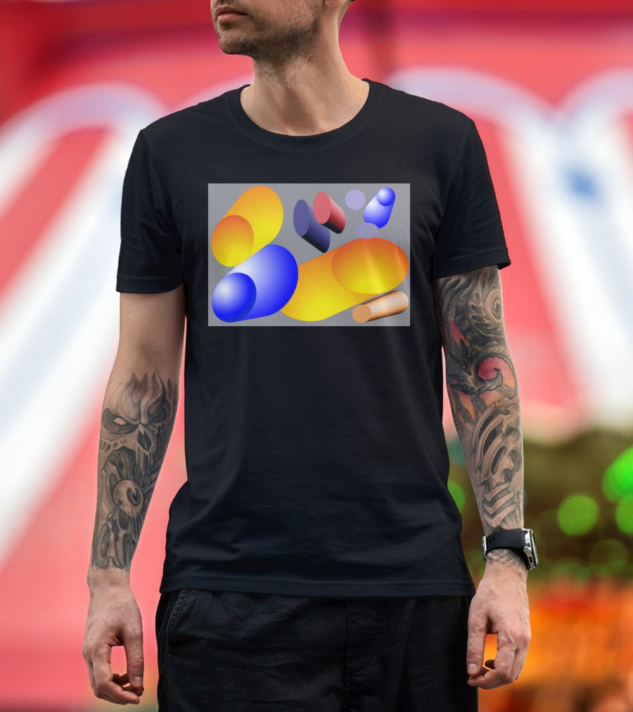 Cylinders Yellow Blue Red Geometric Shapes T-Shirt