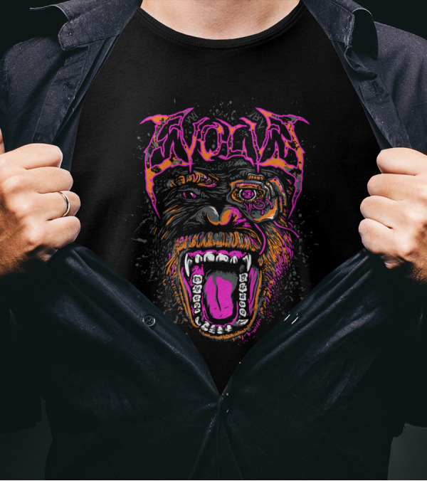 Evolve Chimp Graphic With Vibrant Colors And Intense Expression T-Shirt