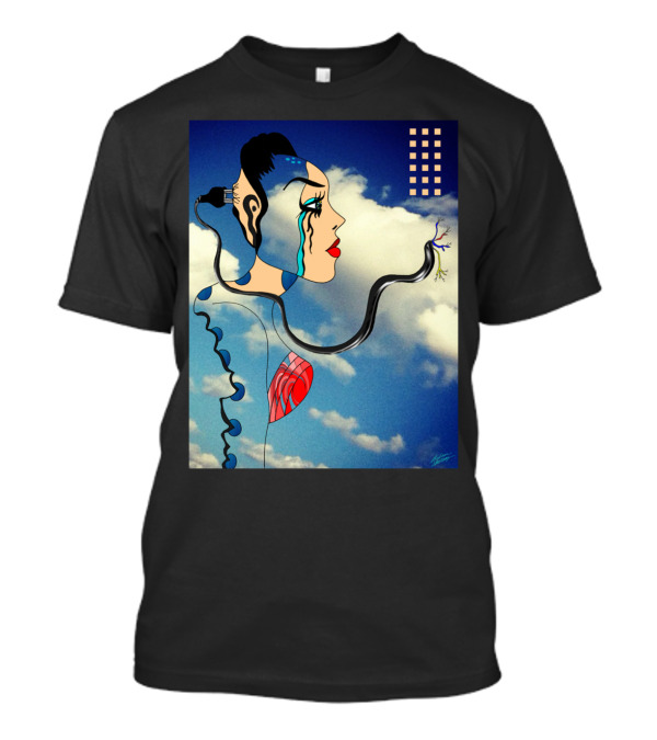AI Error Surreal Futuristic Woman With Circuitry In Blue Sky T-Shirt