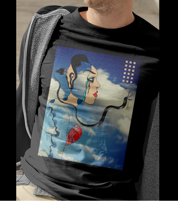 AI Error Surreal Futuristic Woman With Circuitry In Blue Sky T-Shirt