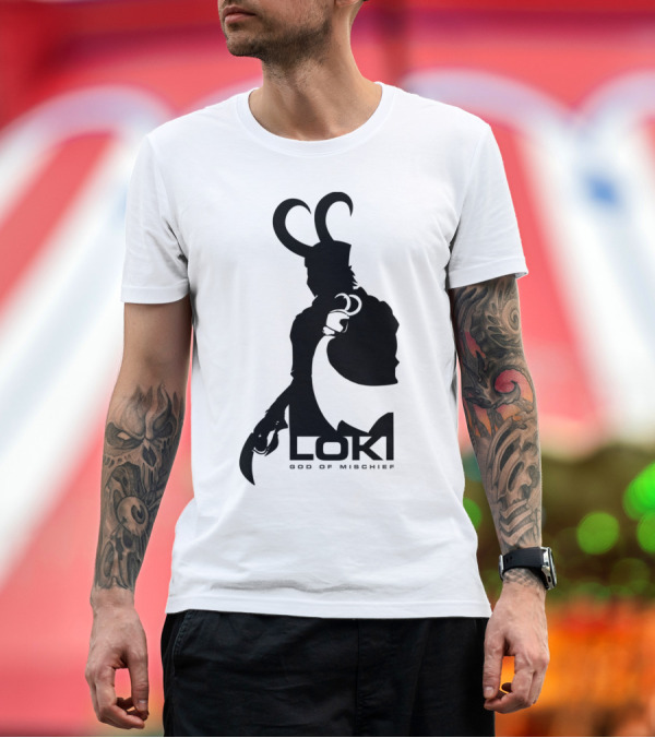 Premium T-Shirt: Loki God of Mischief Silhouette Graphic Marvel Character T-Shirt Loki God of Mischief Silhouette Graphic Marvel Character T-Shirt