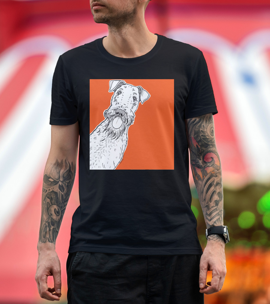 Airedale Dog Sketch on Vibrant Orange Background T-Shirt