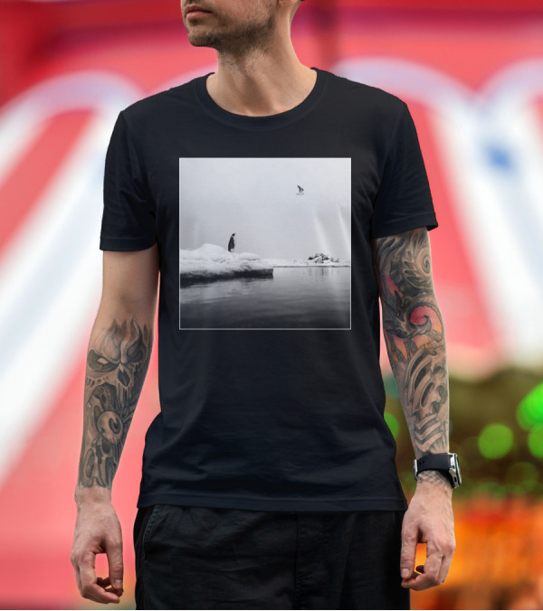 Premium T-Shirt: Hopeful Wish Penguin and Seagull Over Icy Waters T-Shirt Hopeful Wish Penguin and Seagull Over Icy Waters T-Shirt