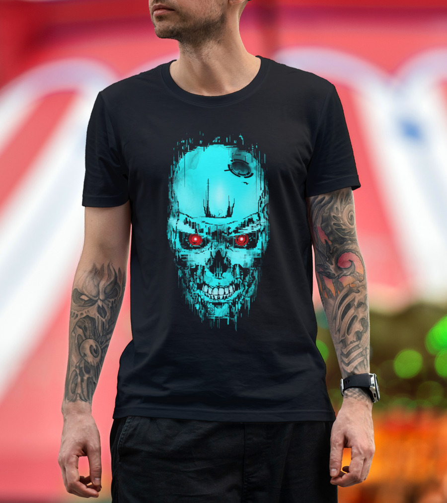 War Machine Cybernetic Skull Red Eyes Relentless Face T-Shirt