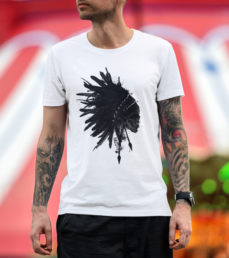 Warbonnet Skull Feathered Headdress T-Shirt