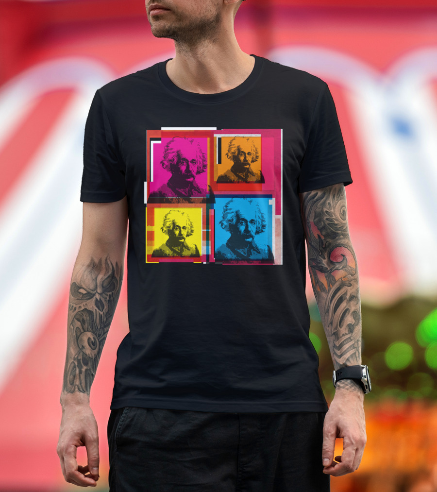 Albert Einstein Four-Color Pop Art Collage T-Shirt
