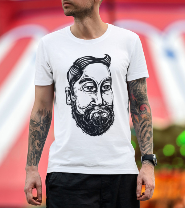 Premium T-Shirt: Beard Pet Optical Illusion Face Drawing T-Shirt Beard Pet Optical Illusion Face Drawing T-Shirt