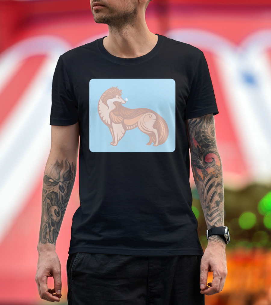 Collie Stylized Dog Illustration on Light Blue Background T-Shirt